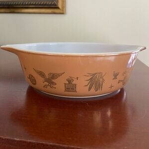 Vintage 60's Pyrex Federal Eagle 471 Brown Oval Baking  Casserole Dish 1 pint